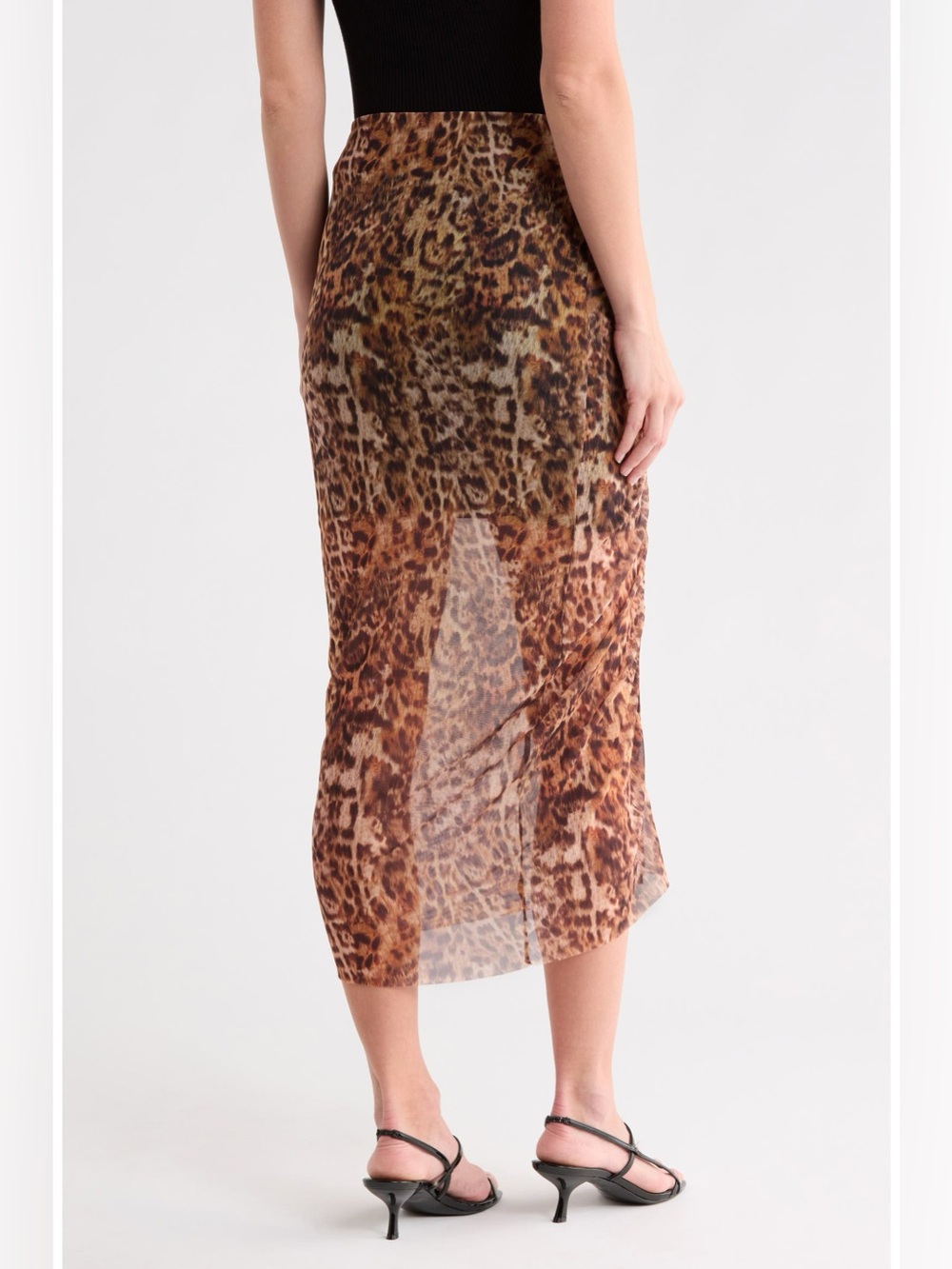 AllSaints Leopard-Print Sheer Midi Skirt in Brown Tones Size 0 NWT!!